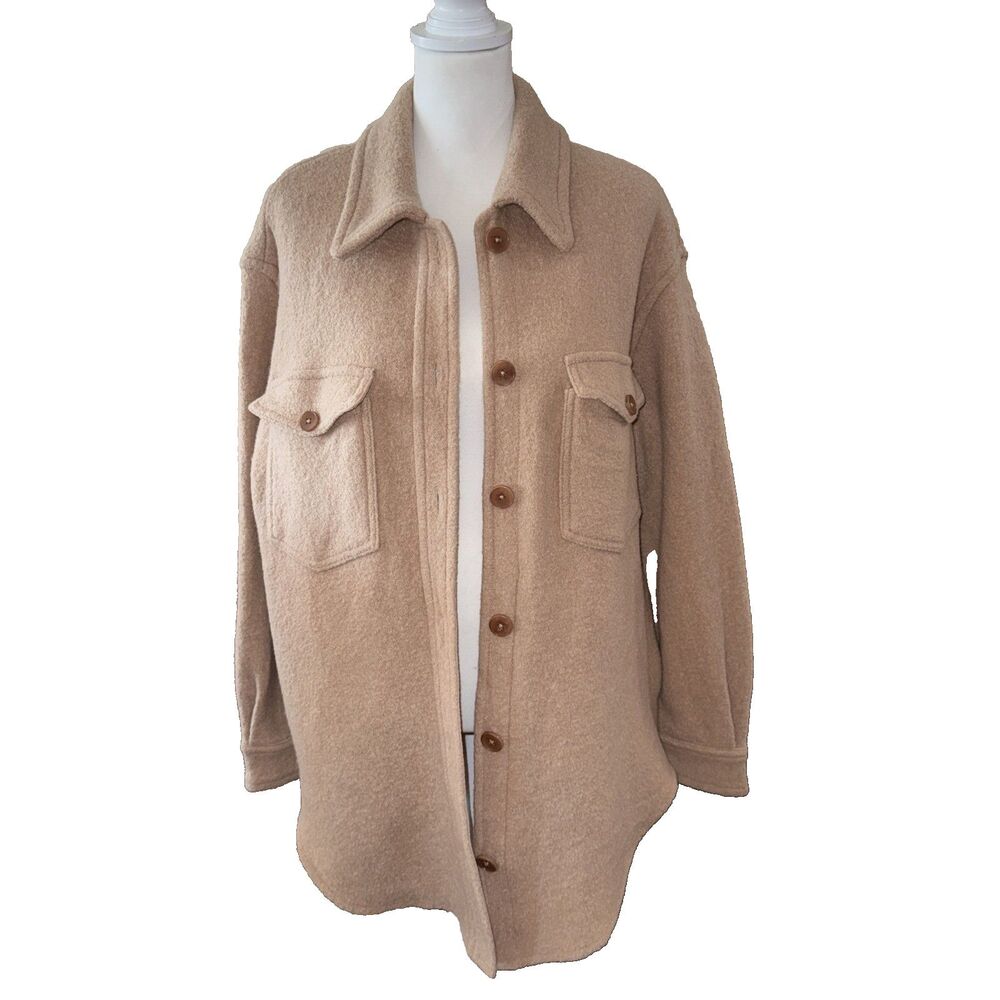 Aritzia Wilfred Free Ganna Merino Wool Shacket Women’s L Beige Oversized Jacket